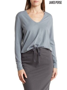 JAMES PERSE WOMEN NWT V-NECK DROP SHOULDER L/S COTTON ARSENIC TOP. SIZE 1 (S)